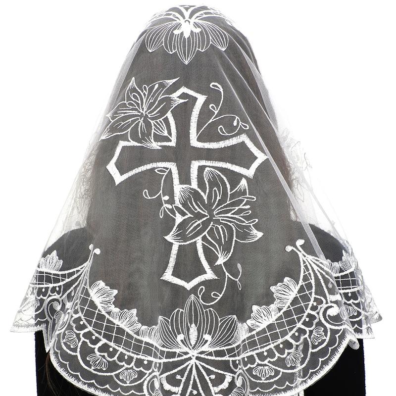 BOZIDOL White Triangle Veil -Lace Mantilla Catholic Church Chapel Veil Head Covering Latin Mass For Women