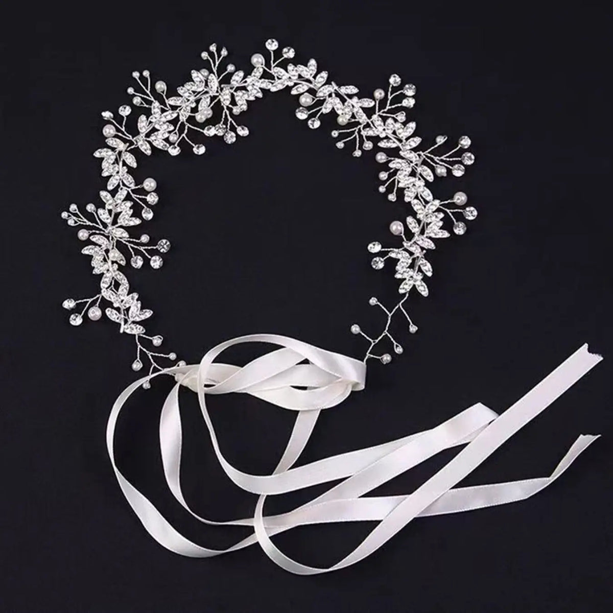 Luxe Petite Handmade Pearl & Crystal Hair Vine, Satin Ribbon Bridal Headpiece, Luxury Wedding Hair Accessory for Brides, Bridesmaids, Flower Girls
