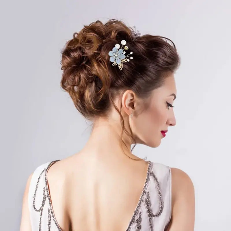 20 Pack Classy Dusty Blue Flower Bridal Wedding Hair Side Combs+Floral Hair Pins+Twist Spiral Pearl Hair Pins Clips Pieces Formal Prom Headpieces Accessories for Brides Bridesmaids Women Girls
