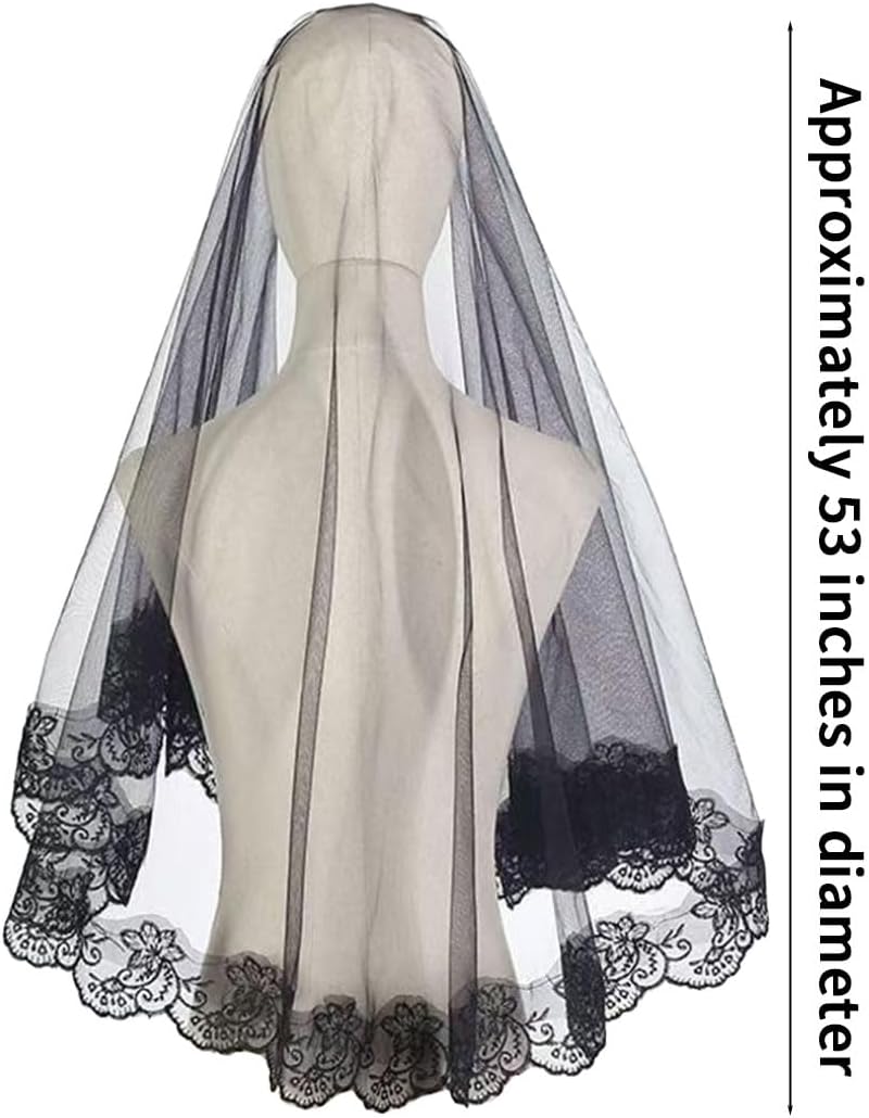 Black Lace Veil, Vintage Gothic Bridal Veil for Halloween, Wedding, Party, Cosplay Costume