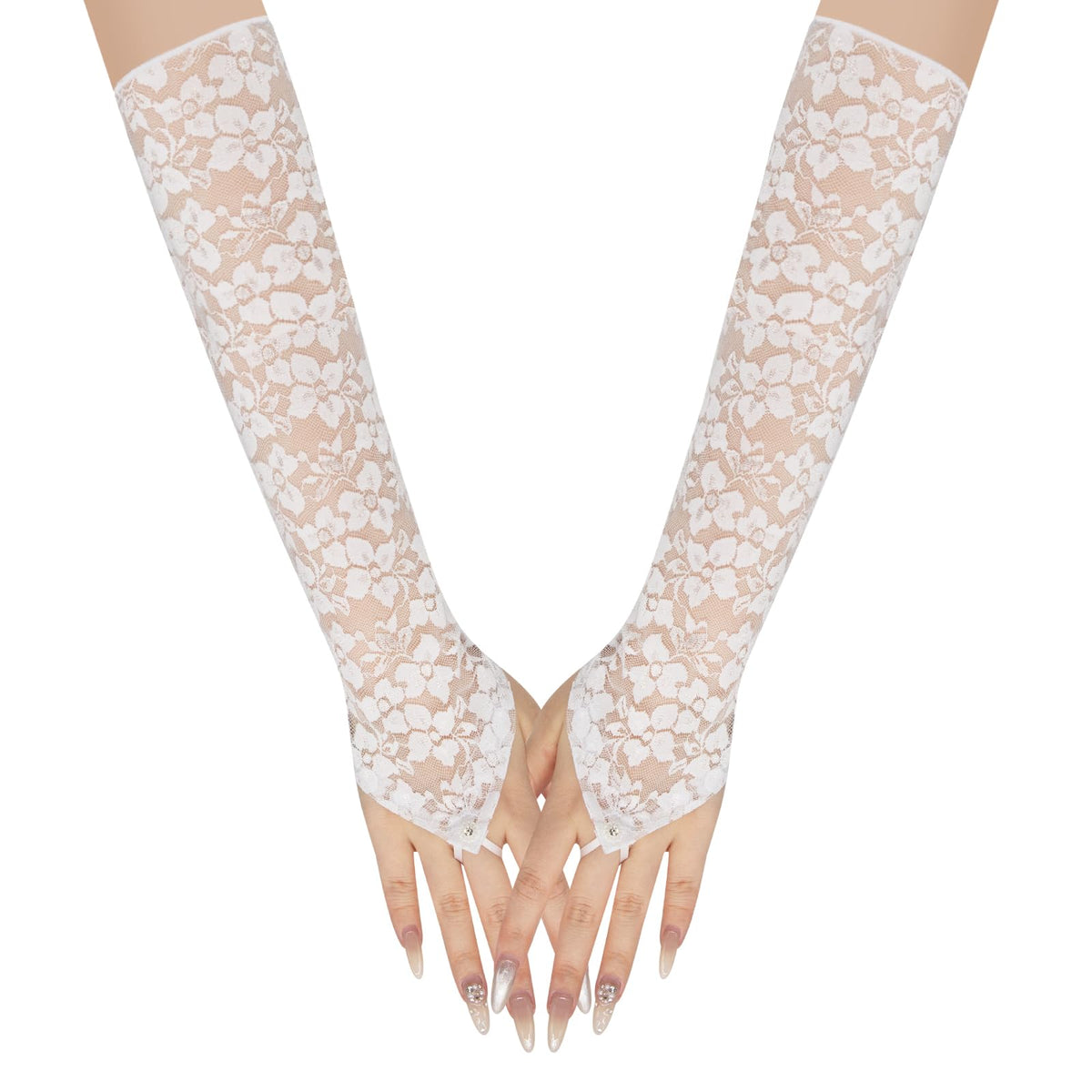 Long Keeper Elegant Floral Lace Gloves Women Elbow Length Fingerless Long Gloves for Bridal Opera Evening Wedding Party Prom