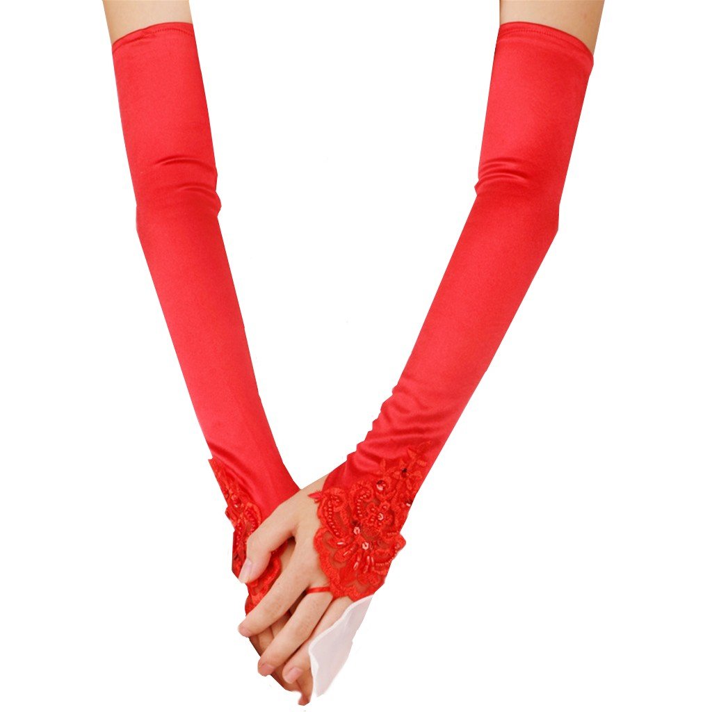 DreamHigh Satin Lace Fingerless Elbow Length Wedding/Party/Evening Gloves