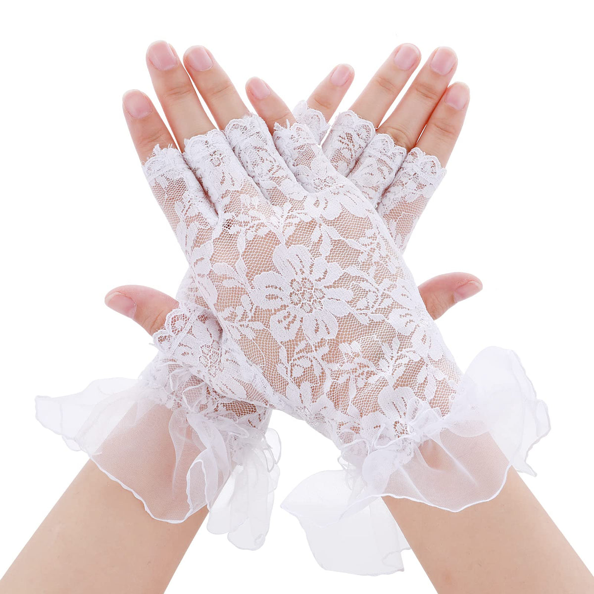 Yolev Lace Fingerless Gloves - Short Bridal Lace Floral Gloves for Wedding Dinner Parties