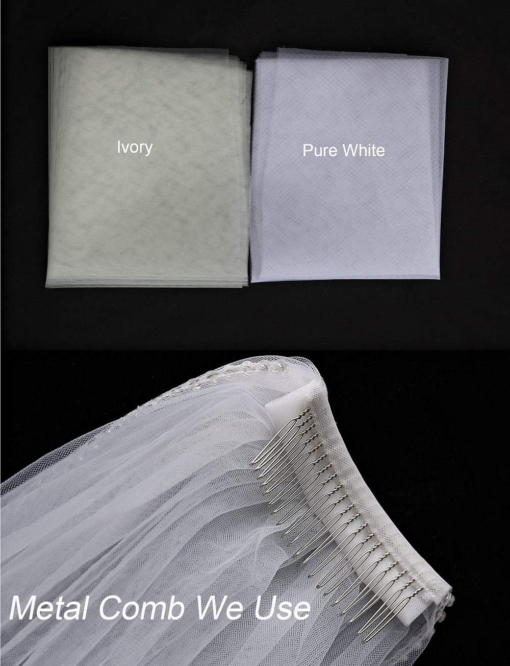 EllieWely Long 1 Tier Lace Wedding Bridal Veil With Metal Comb F10