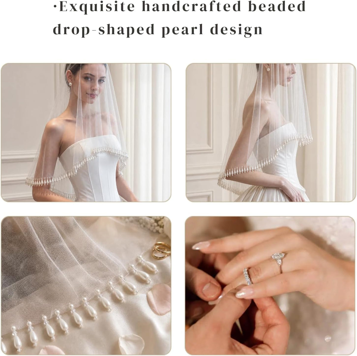 2 Tier Teardrop Pearl Wedding Veil with Comb