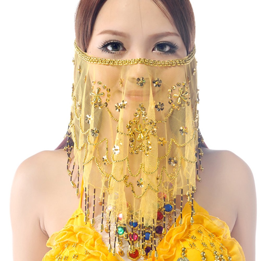Wuchieal Women's Belly Dance Tribal Face Veil With Halloween Costume Accessory