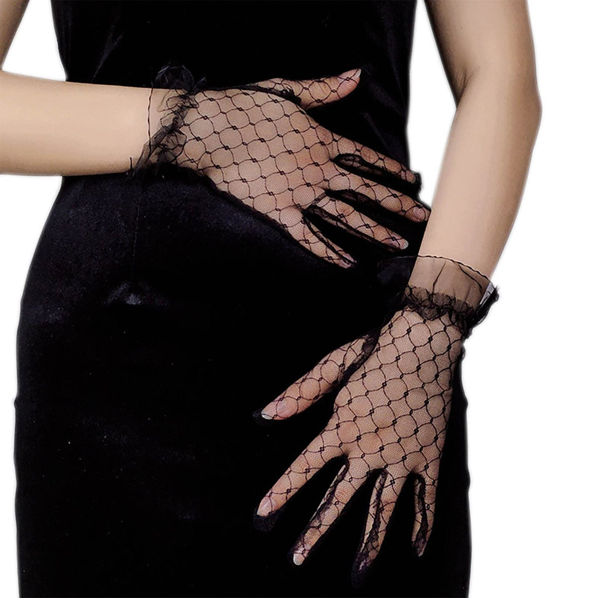 Acenail White Short Women's Wedding Gloves - Sheer Floral Tea Party, 20s Evening Opera, Bridal