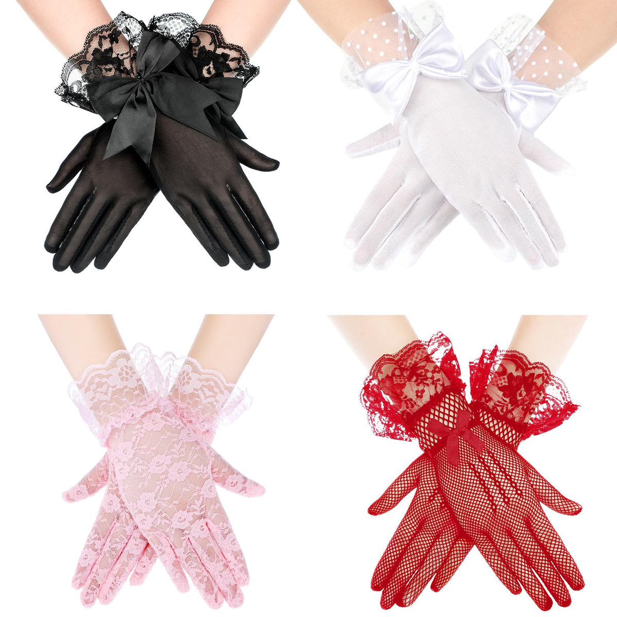 Geyoga 4 Pairs Lace Gloves Women Tea Party Gloves