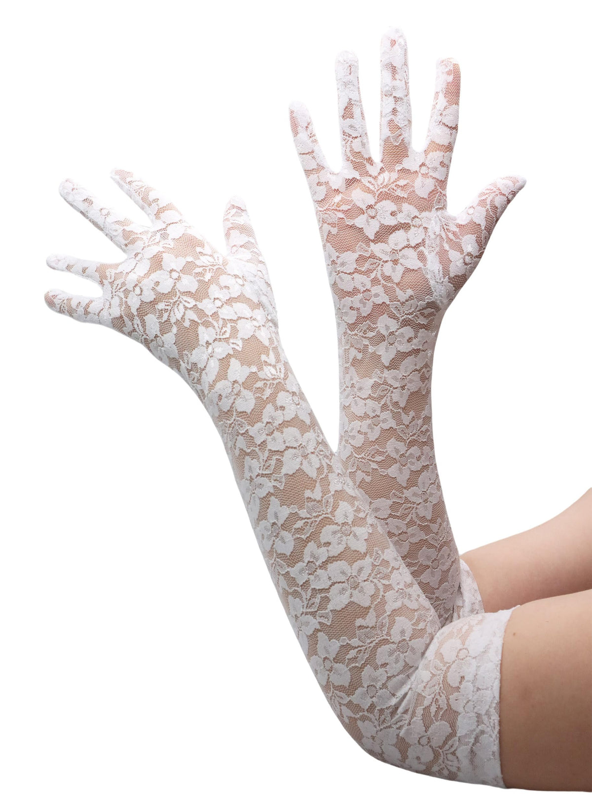 ATHX Lace Opera Tea Party Gloves for Women 19" Length Elegant Floral Bridal Wedding Prom Long Gloves Costume Accessories