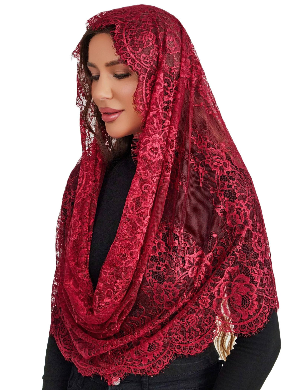 Avidlove Infinity Lace Mantilla Veil Chapel Mass Head Covering Latin Scarf