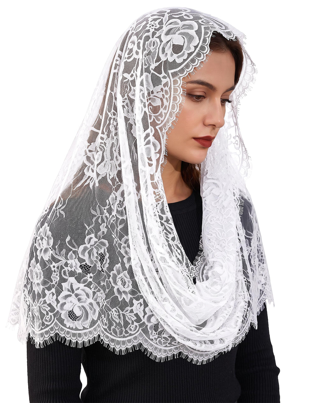 Chapel Lace Mantilla Veil Infinity Latin Mass Head Covering Spanish Style