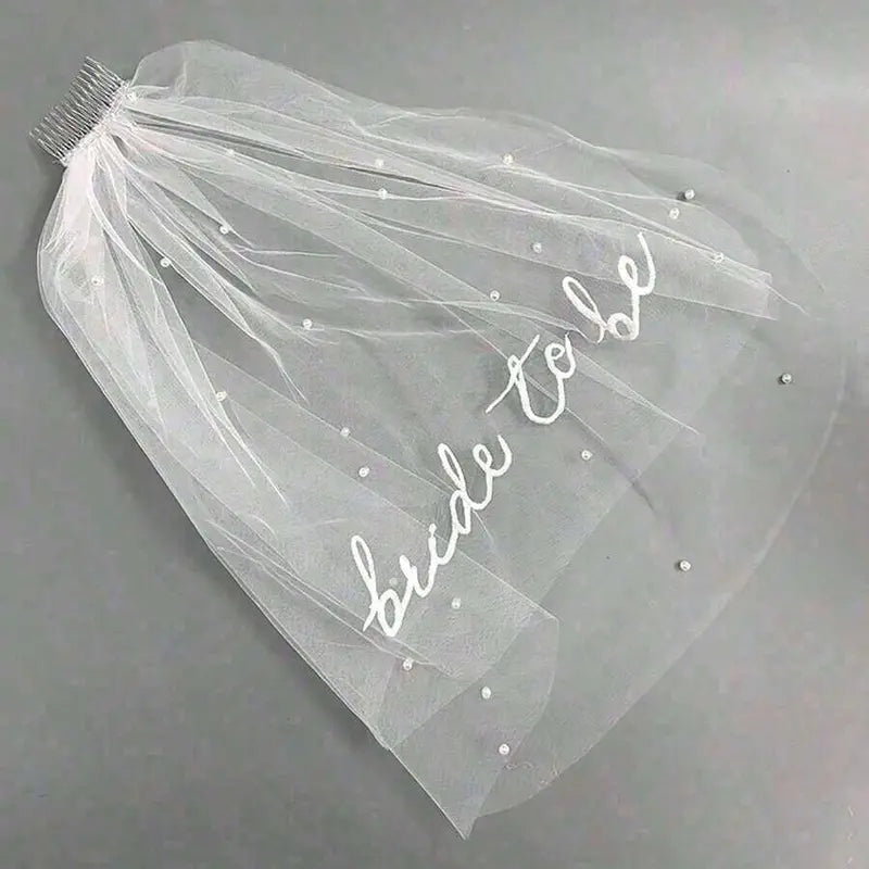 1pc Bridal Veil For Bachelorette Party| Embroidered Double-Layer White Lettered Veil With Comb Photo Accessories, Romantic Style