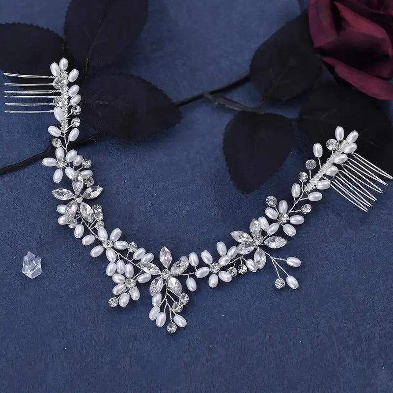 Faux Pearl & Rhinestone Decorated Bridal Headwear, Elegant Exquisite Bridal Headwear, Wedding Party Decor, Bridal Headwear for Wedding Party Decor, Tiara, Headpiece, Bridal Accessories