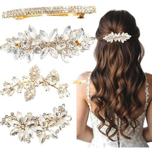 4 count Rhinestone Hair Clips for Women Hair Barrettes Bridal hair accessories for Wedding Party Everyday