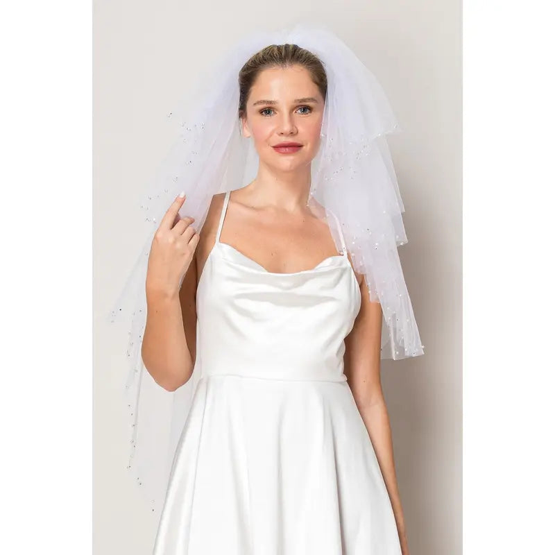 Gracie Three Layer Crystal and Pearl Hip Length Wedding Veil