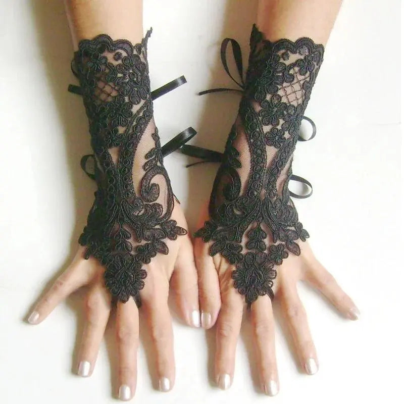 Women's High-Quality Lace Trim Fingerless Gloves - Fashion Accessory for Weddings, Girl Party Events