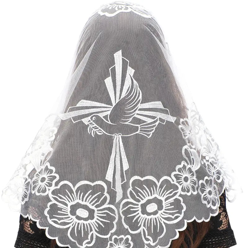 Bozidol Triangle Mantilla Church Veil - Cross Camellia Embroidered Wedding Bridal Veil Accessories