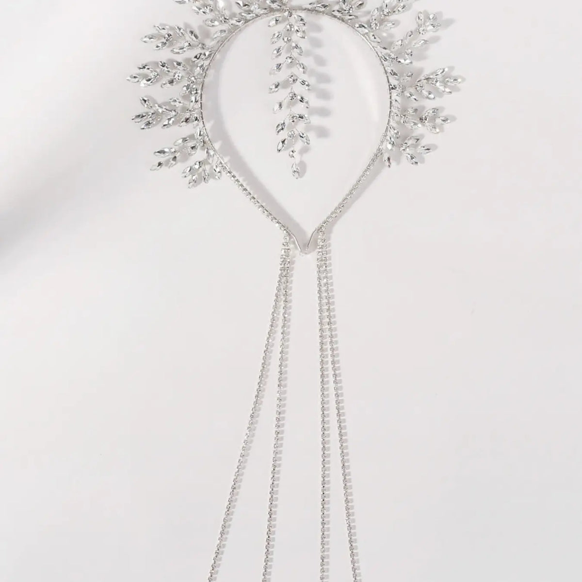 Elegant Rhinestone Detailing Branch Fringe Accent Headband, Handmade Wire Crown Hair Accessory, Bridal Ready Stage Dinner Hairstyle Band, Versatile Wear, Handcrafted Craftsmanship