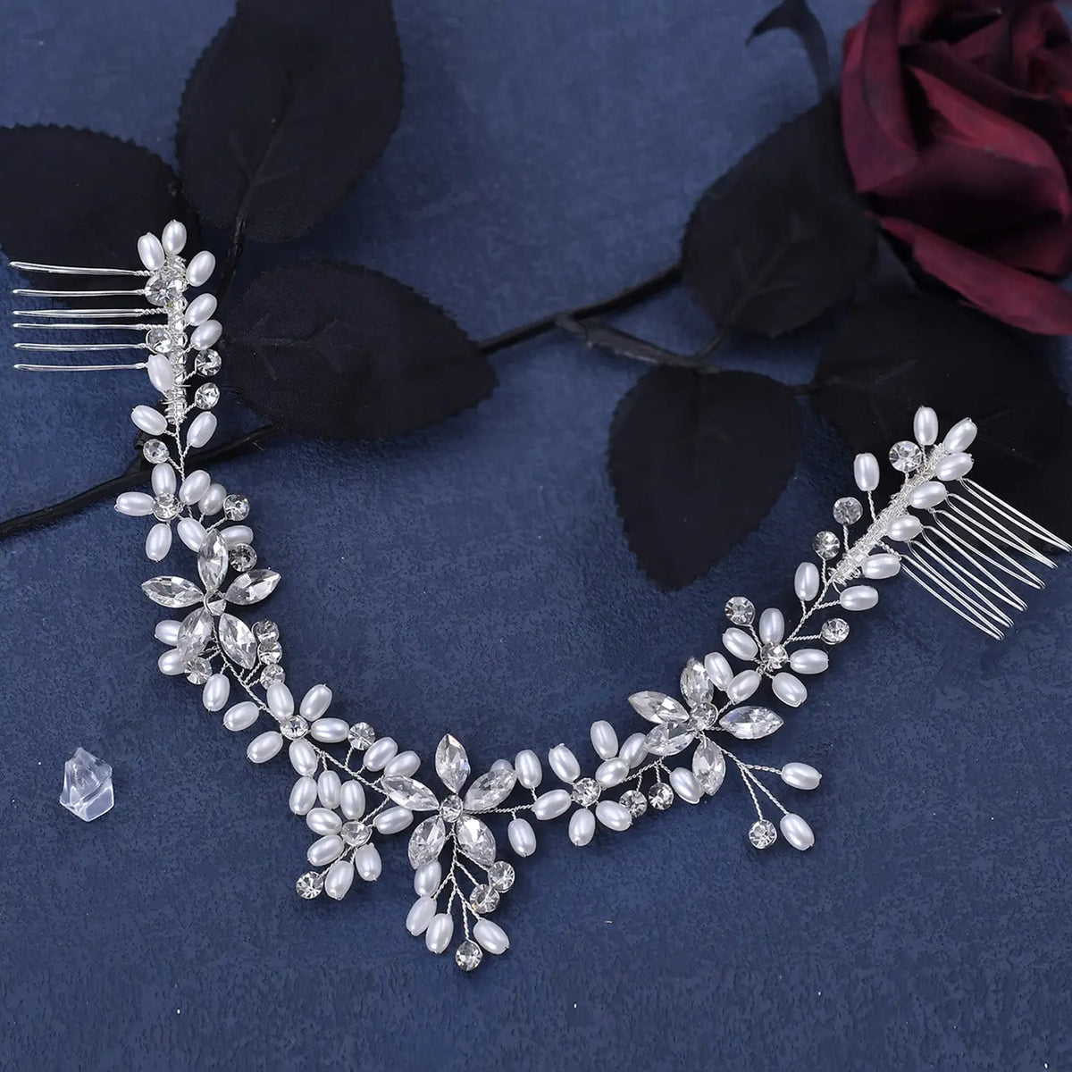 Women's Pearl Rhinestone Hair Comb Boho Style Bridal Wedding Party Dance Headpiece, Ditsy Floral Design, All Seasons Accessory, Bridal Headwear