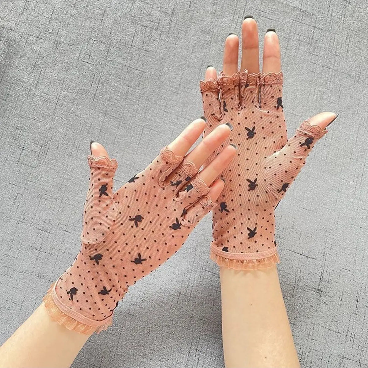 Women's Thin Premium Black Half-Finger Lace Gloves with Exposed Fingertips, Delicate Five-Finger Design for Summer Driving, UV Protection, Mesh Fabric