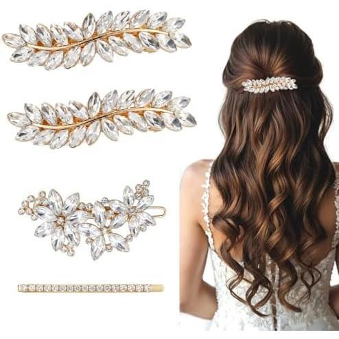 4 count Rhinestone Hair Clips for Women Hair Barrettes  Bridal hair accessories for Wedding Party Everyday