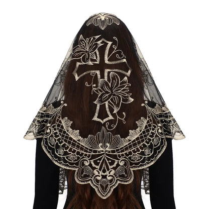 BOZIDOL White Triangle Veil -Lace Mantilla Catholic Church Chapel Veil Head Covering Latin Mass For Women