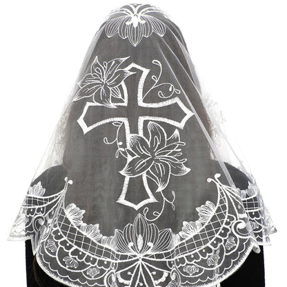 BOZIDOL White Triangle Veil -Lace Mantilla Catholic Church Chapel Veil Head Covering Latin Mass For Women