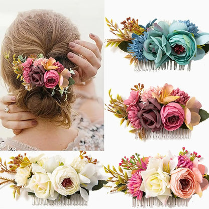 Large Artificial Flower Metal Hair Side Comb, Decorative Floral Hair Clip, Elegant Hair Accessory Versatile Use for Weddings, Brides, Girls, Bridal Party
