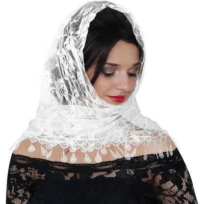 Triangle Veil Lace Head Covering Chapel Scarf Embroidery Headpiece Grace Bridal Veils Elegance Tulle Floral Hair Accessories Fit Party Birthday Wedding Halloween Masquerade(White) at Women’s Clothing store