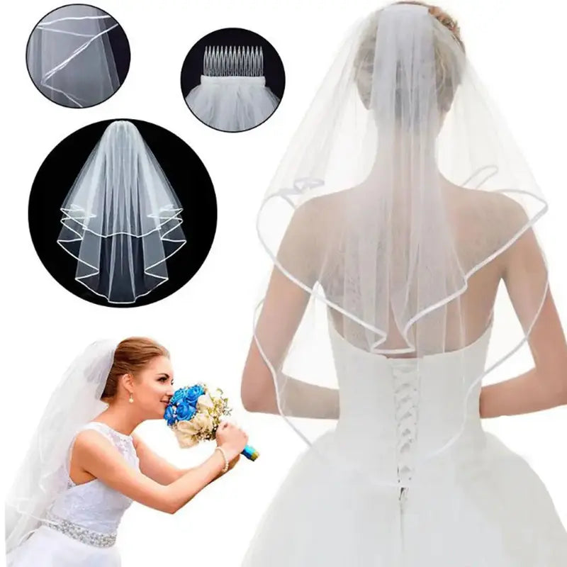 Bridal Veil - Double-Layer, Ribbon-Shape Plain Yarn Wedding Fashion Accessory, Fashion Accessories