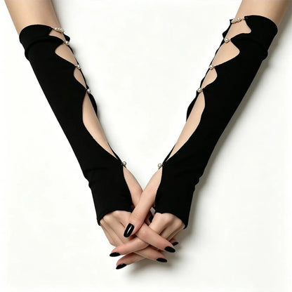 Hollow-out Sexy Arm Sleeves with Pearls for Subculture, Niche Y2K & Dark Gothic Thin Gloves