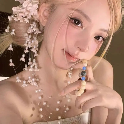 New New Chinese Style Flower Hairpin Pearl Luxury Tassel Side Clip Side Clip Bridal Headwear
