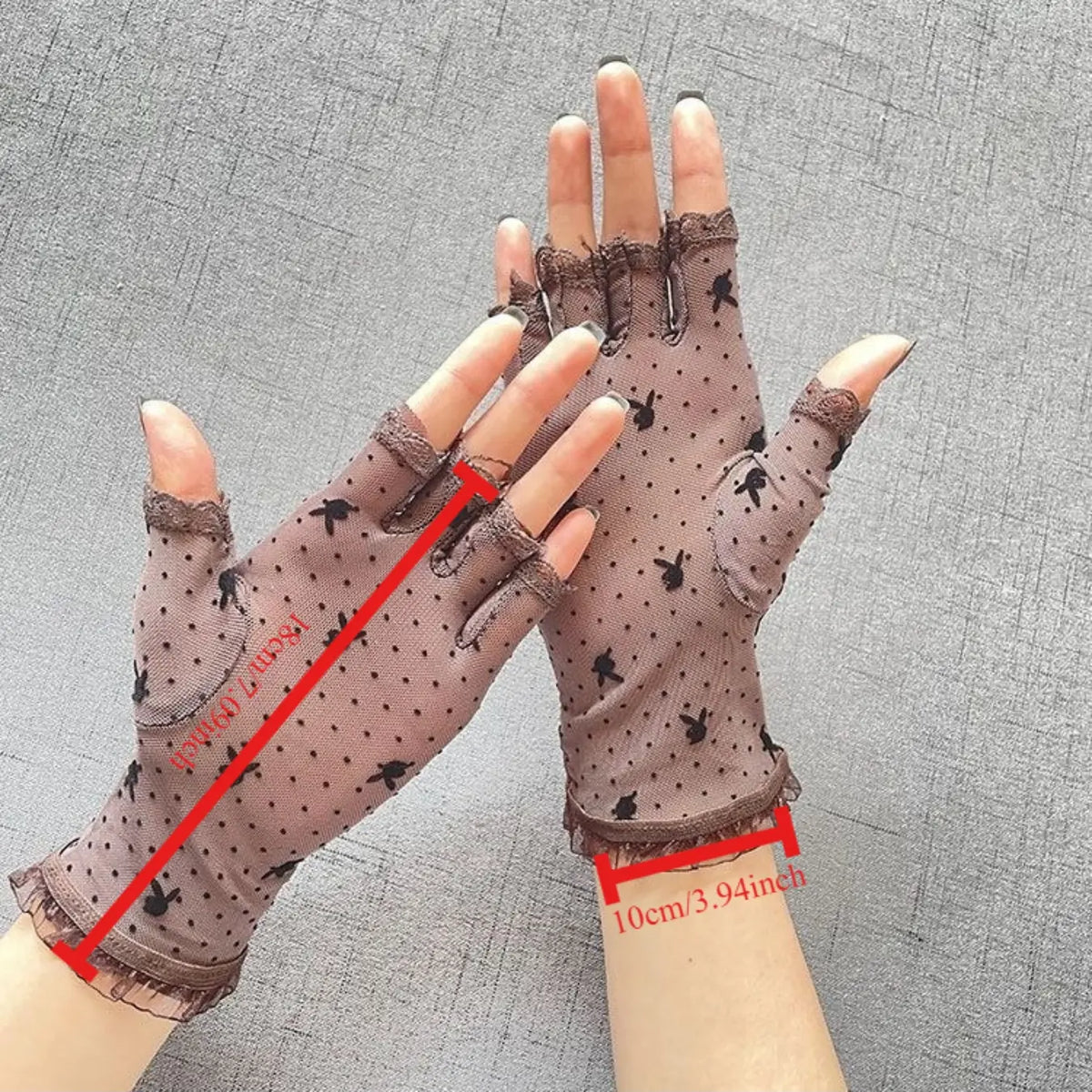 Women's Thin Premium Black Half-Finger Lace Gloves with Exposed Fingertips, Delicate Five-Finger Design for Summer Driving, UV Protection, Mesh Fabric