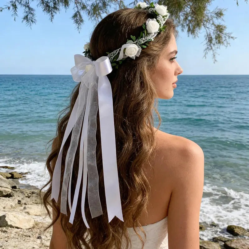 Bridal Handcrafted Floral Vine Veil Headband - Delicate Flower Ethereal Princess Wedding Hair Accessory for Brides, Ideal for Wedding Ceremony, Bridal Photoshoot, Ethereal Look