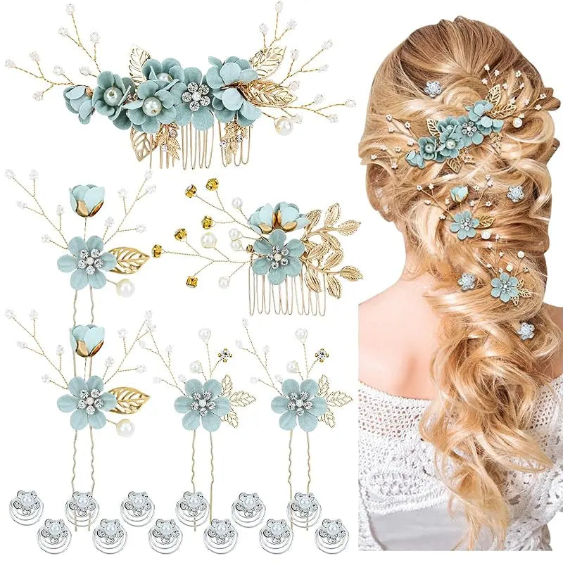 Women's Purple Floral Shape Hair Pins Set - 18-Piece Multiple Pieces with Pearl Accents, Rhinestones, Clip-In Design, Cruelty-Free Prom Bridal Headwear for 24-Hour Wear