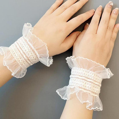 Lace Ruffle Wrist Guards, Mesh Elastic Breathable Sleeve Covers, High Stretch Lace Wrist Accessories, Ladies Lolita, Gothic, Cosplay, Party, Daily Wear