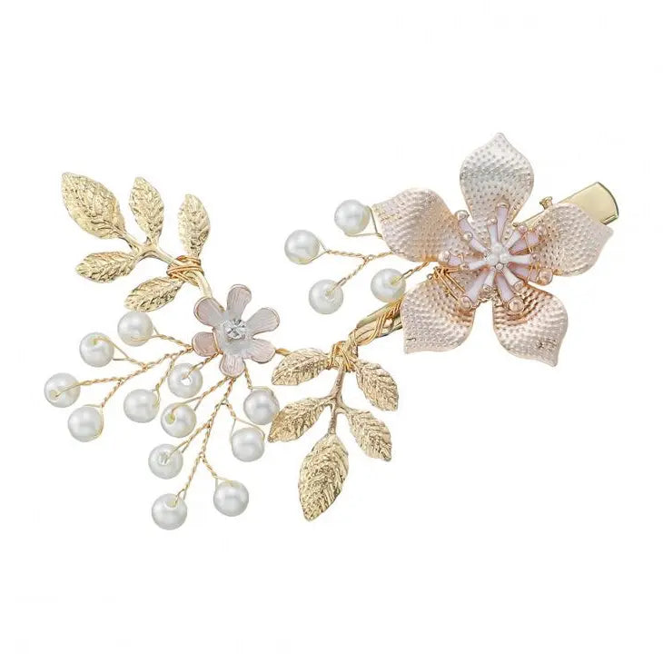 Handmade Pearl Alloy Golden Flower Hair Clips with Droplet Accents - Classic Bridal Flower Motif Hairpin, Festive Event Accessories | Home Supplies, Party Bags & Gifts