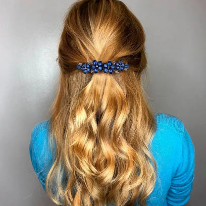 Exquisite rhinestone hairpin, women's bridal hair accessory, sparkling crystal hairpin, wedding, bride, long hair (blue flowers, 1 piece) perfect Christmas gift