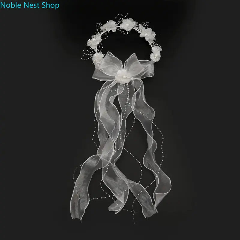Bridal Handcrafted Floral Vine Veil Headband - Delicate Flower Ethereal Princess Wedding Hair Accessory for Brides, Ideal for Wedding Ceremony, Bridal Photoshoot, Ethereal Look