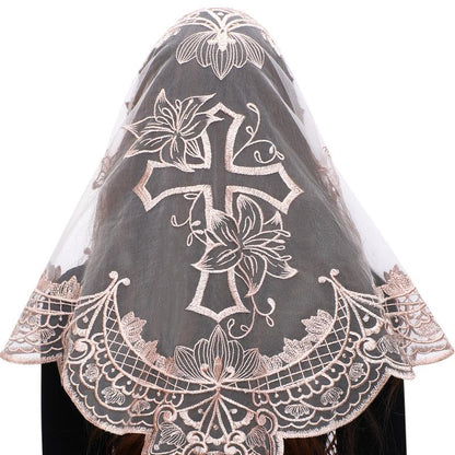 BOZIDOL White Triangle Veil -Lace Mantilla Catholic Church Chapel Veil Head Covering Latin Mass For Women