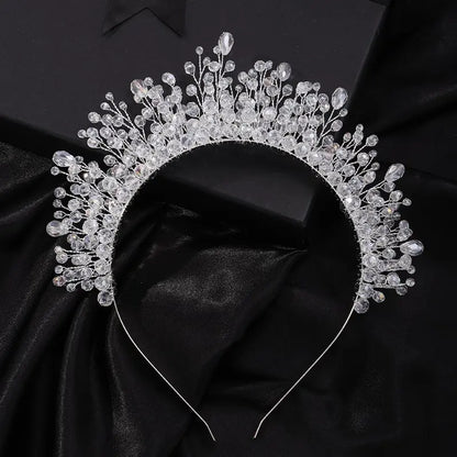 9-Color Crystal Bridal Crown Headband, Silver Bedazzled Diamond Accent Hairpiece, Handmade Luxury Hair Accessory for Brides (Bridal Shower, Ceremony, Birthday, Pink Headbands Option), Bedazzled Diamond Accent Headbands