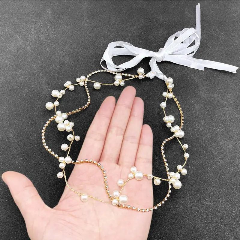 Women's Gold Vine Bridal Headband - Elegant Wedding Hair Accessory with Faux Pearls, Sparkling Rhinestones, Rhinestone Trim, Jewelry Care Instructions, Default Western Bridal Headwear (no)