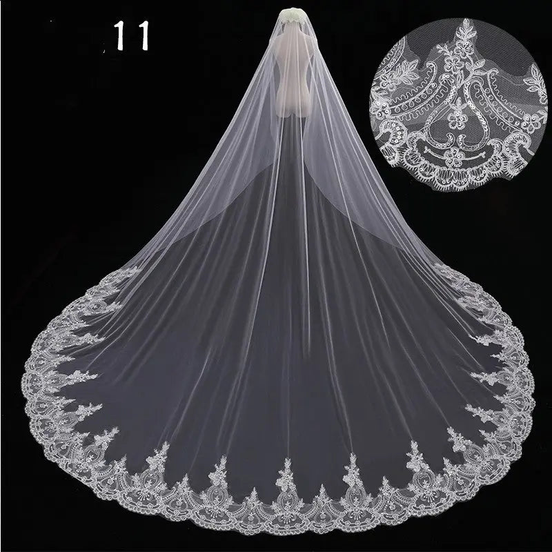 Bridal Long-Tail Luxury Veil - Elegant Sheer Wedding Accessory for Brides with Refined Finishing Touch