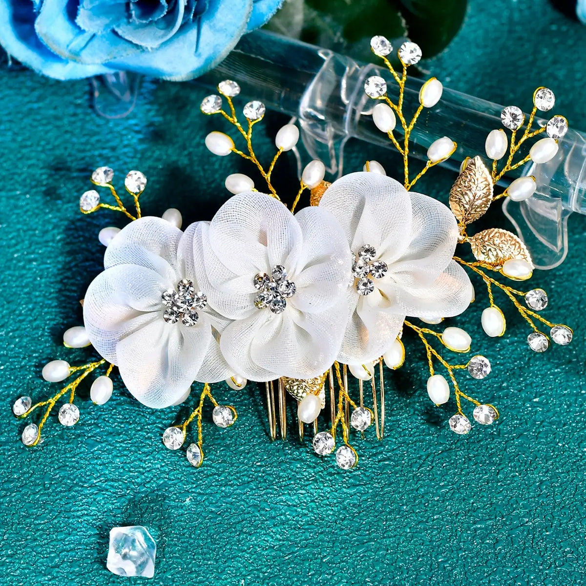 Women's Elegant Bridal Hair Comb with Faux Pearls & Flowers Decoration, Perfect for Wedding Party Photography Accessories