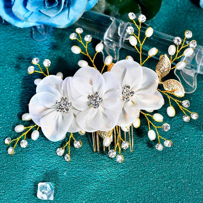 Women's Elegant Bridal Hair Comb with Faux Pearls & Flowers Decoration, Perfect for Wedding Party Photography Accessories