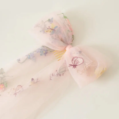 Botanical bow veil, Veil alternative, Unique veil, Embroidered flowers with names veil, Bachelorette bow, Bridal shower hair