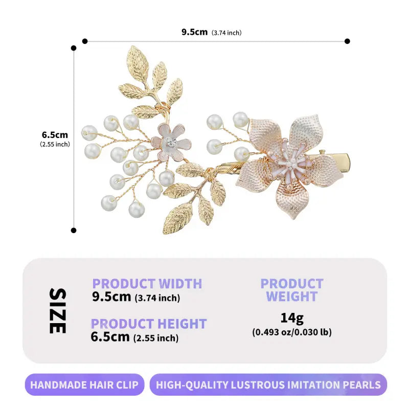 Handmade Pearl Alloy Golden Flower Hair Clips with Droplet Accents - Classic Bridal Flower Motif Hairpin, Festive Event Accessories | Home Supplies, Party Bags & Gifts