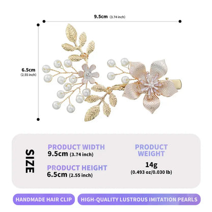 Handmade Pearl Alloy Golden Flower Hair Clips with Droplet Accents - Classic Bridal Flower Motif Hairpin, Festive Event Accessories | Home Supplies, Party Bags & Gifts