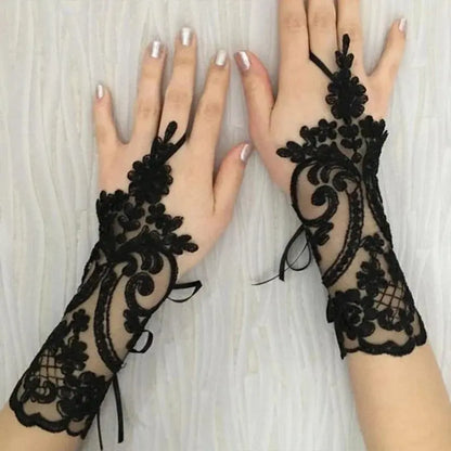 Women's High-Quality Lace Trim Fingerless Gloves - Fashion Accessory for Weddings, Girl Party Events