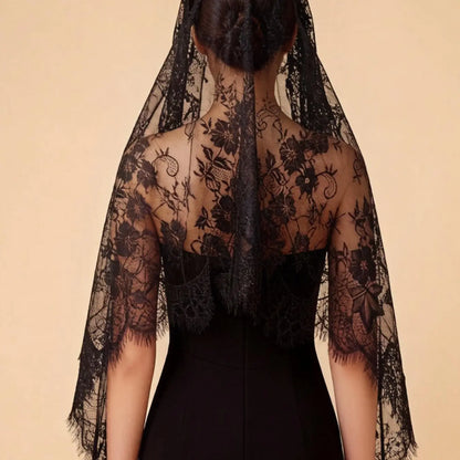 Lace Prayer Scarf, Lace Bride Veil, Floral Trim Headscarf for Women, Elegant Bridal Accessory, Perfect for Weddings, Wedding Veils for Brides, The Wedding Veil